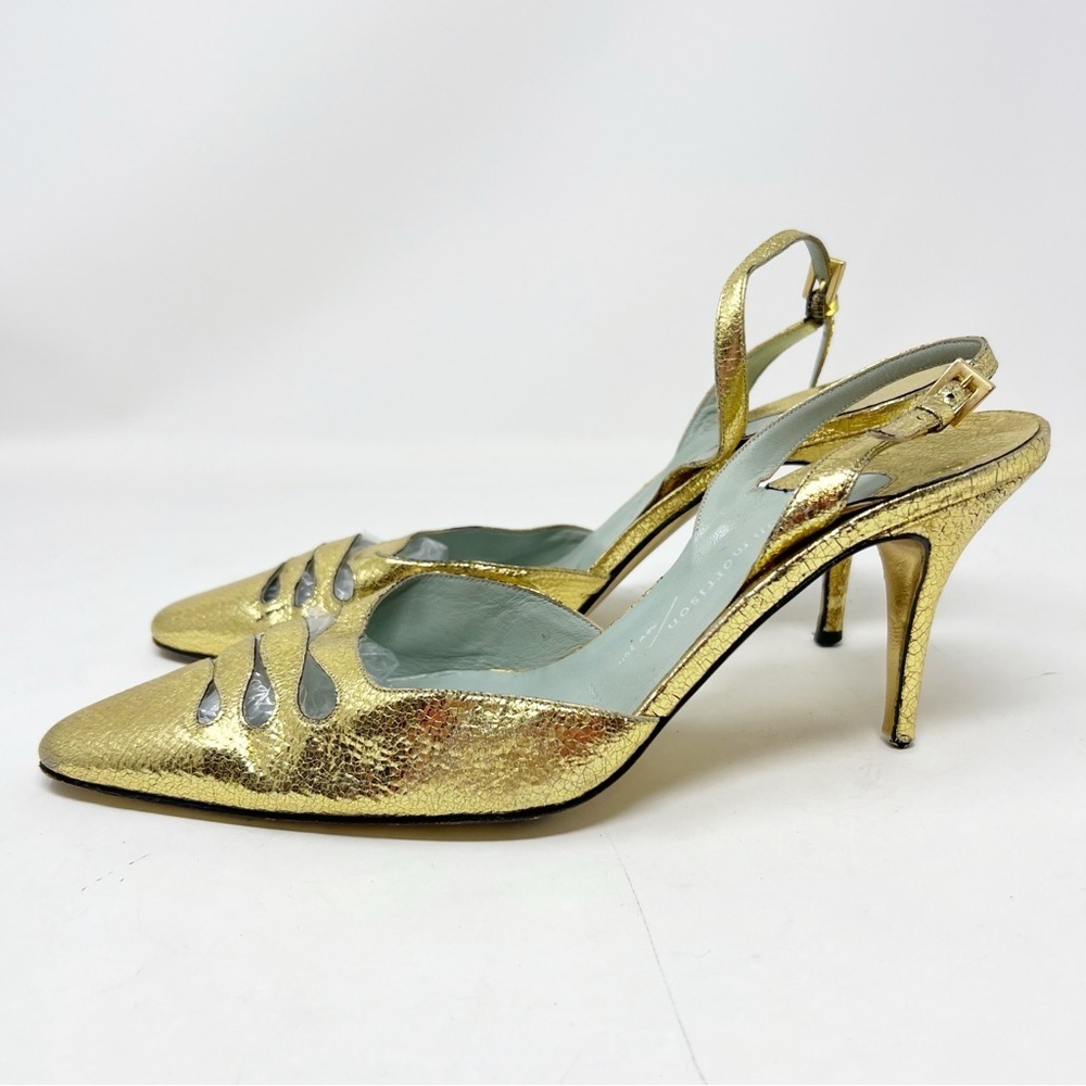 SIGERSON MORRISON NY MADE IN ITALY GOLD LAME SLINGBACK HEELS WOMENS SZ 9